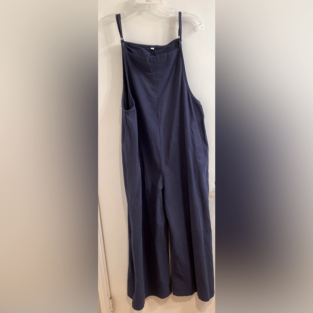 Navy Linen look wide-leg overalls